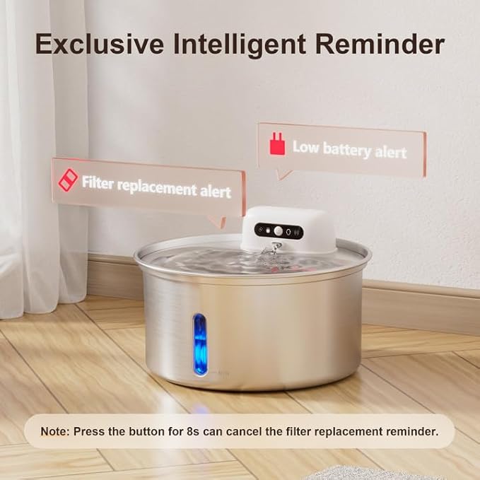 Casfuy W12 Upgraded Wireless Smart Stainless Steel Dog & Cat Water Fountain, 108-oz