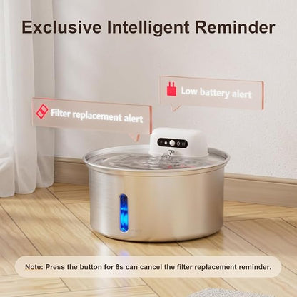 Casfuy W12 Upgraded Wireless Smart Stainless Steel Dog & Cat Water Fountain, 108-oz