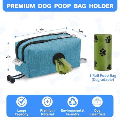 Dog Poop Bag Holder with Treat Pouch, 2 Zipper Pockets & Leash Clip - Image 5