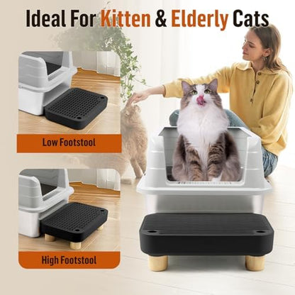 Litter Box Step, Cat Litter Ramp with Wooden Base, Black - Image 5