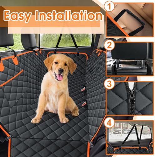 NECKORY Waterproof Dog Car Seat Cover for Back Seat - Durable, Scratch Proof Pet Hammock with Nonslip Design & Storage Pockets, Fits Cars, SUVs, Trucks- S, Black/Orange - Image 5