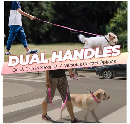 VIVAGLORY Double Handle Dog Leash Twingrip, 6ft x 1in, Pink-Carabiner - Image 2