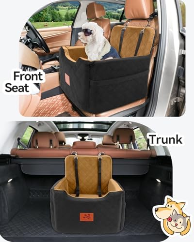 GL GLENSLAVE Dog Car Seat for Small/Medium Dogs Under 35lbs,Memory Foam Dog Booster Seats,Detachable and Washable Traval Pet Car Seat, Dogs Bed with 2 Safety Belts (Black/Coffee) - Image 4