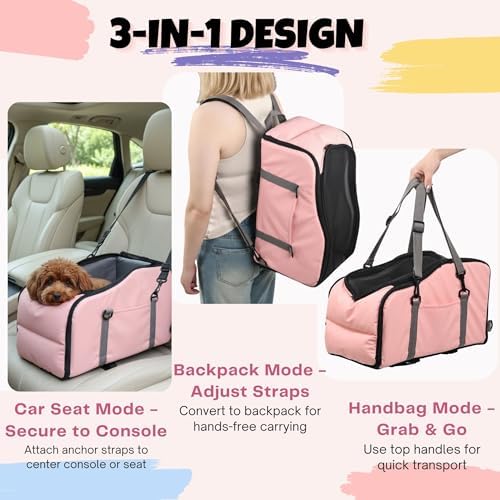 Center Console Dog Car Seat for Small Dogs Under 13LBS Pink - Image 2