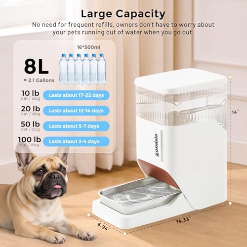 ZOMISIA 2.1 Gallon Gravity Dog Water Dispenser with Stainless Steel Bowl - Image 2