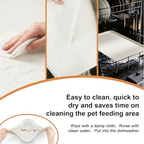 Waterproof Silicone Pet Feeding Mat Nonslip Raised Edges 24x16 Beige - Image 5