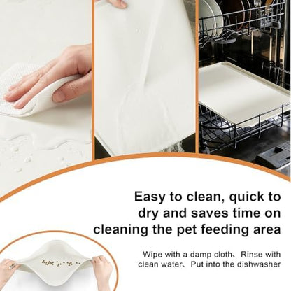 Waterproof Silicone Pet Feeding Mat Nonslip Raised Edges 24x16 Beige - Image 5