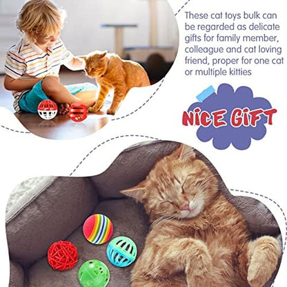 Hungdao 100 Pcs Cat Toys Bulk Plastic Small Crinkle Ball Assorted Cat Balls with Bell for Kitten Chase Pounce Rattle Play Toys, Assorted Color - Image 6