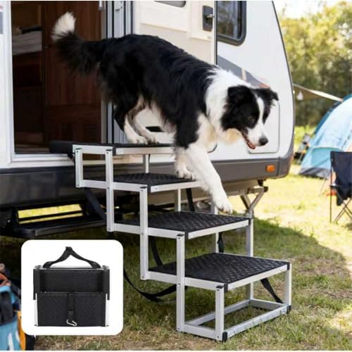 Dog Stairs for Car,Portable Pet Stairs for Large/Small Dogs with Non-Slip Surface & Reinforced Design,Dog Ramp for Car SUV, Truck, Sofas, Bed,Lightweight Yet Sturdy Supports Up to 250lbs (Black) by Criebeo