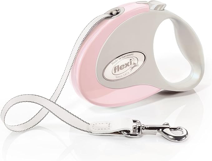 FLEXI Tape Retractable Dog Leashes for Small Dogs Upto 26 lbs. – 10 ft., Pink/Rose | Tangle Free Pet Walking Leash with One-Handed Brake, Pause, Lock|German Quality Product