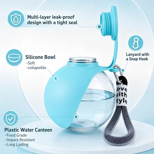 2 in 1 Portable Dog Water Bottle Tumbler, 10oz Stainless Steel (Blue) - Image 4