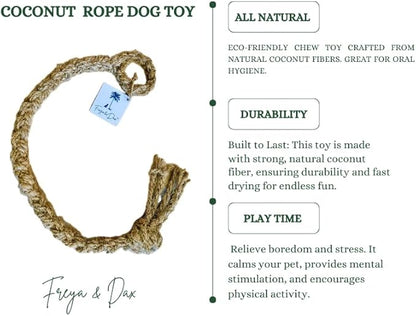 Freya & Dax LLC Natural Coconut Husk Rope Dog Toy – Eco-Friendly Chew & Tug Toy for All Breeds – Plastic-Free, Compostable, Gently Textured for Interactive Play.