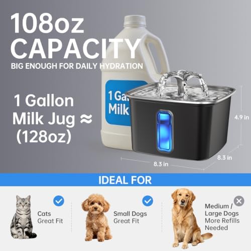 Veken Innovation Award Winner Stainless Steel Cat Water Fountain, 108oz - Image 4