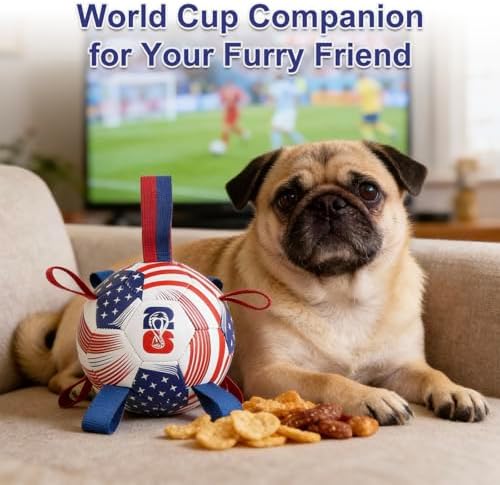 Dog Soccer Ball with Straps, 7.25 Inch Herding Dog Ball Toys World Cup Dog Toy, Balls for 30-90lbs Dogs, Outdoor Dog Toy for Medium Large Puppy, Interactive Toy for Tug, Water Toy Ball,U.S.A - Image 5