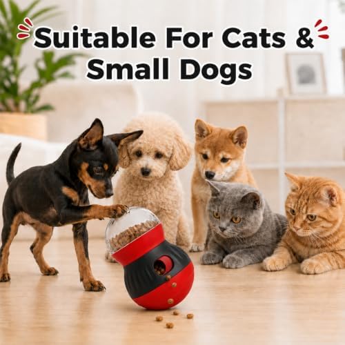Interactive Cat Wobble Toy Treat Dispenser – Cat Puzzle Feeder & Slow Feeder Ball for Indoor Cats, Small Dog Enrichment Toy for Puppies (RED) - Image 7