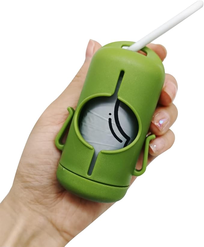 Dog Poop Bag Holder with Leash Clip, Adjustable Strap & 2-Side Hooks for Used Dog Waste Bags (Green)