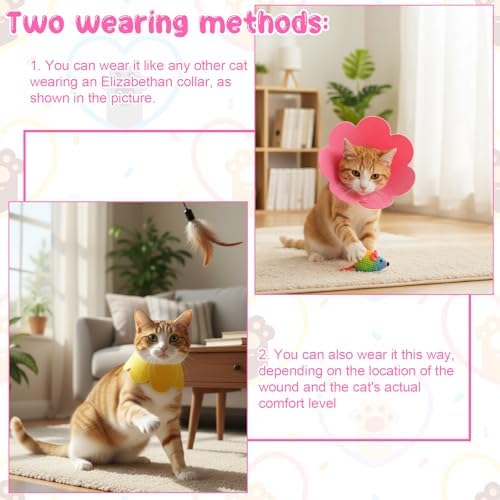 2 Pack Felt Cat Cone Collar Cute Flower Cone for Dogs to Stop Licking Comfortable Adjustable Cat Cones Collar Surgery Recovery Elizabethan Collars for Cats Kitten Puppy(Size M) - Image 5