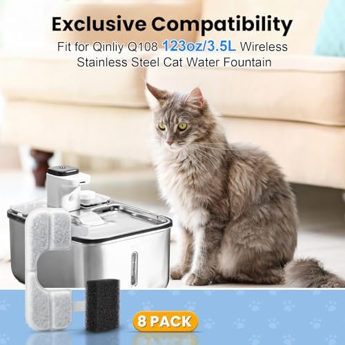 8 Pack Replacement Filters & 8 Pump Sponges for Qinliy Cat Water Fountain - Image 2