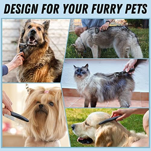 Docrok Pet Grooming Brush and Metal Comb Combo for Dogs & Cats, Gray - Image 7
