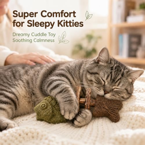 Catnip and Silvervine Chew Sticks for Cats Natural Cat Nip Teething Toys Gall Fruit Teeth Dental Cleaning Silver Vine Creative Fish Bone Kittens Interactive Wooden Fishbone Shaped Design - Image 4