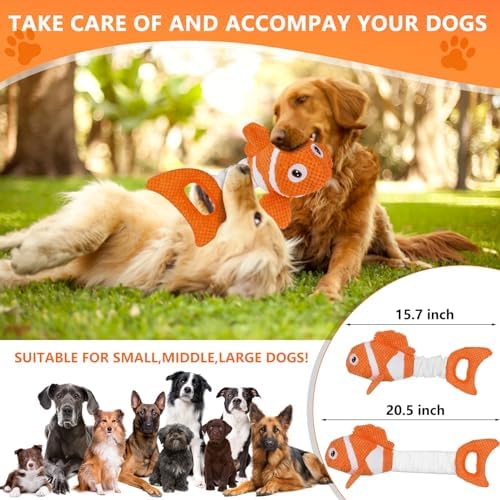 Squeaky Clownfish Dog Toy, Plush Crinkle Tug Toy with Handle - Image 6