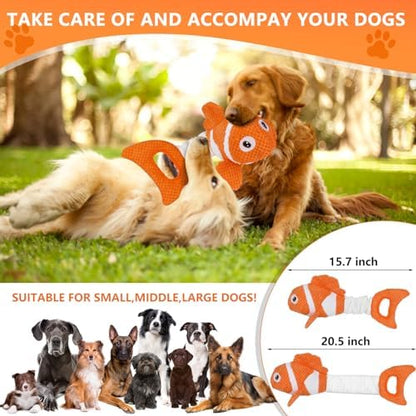 Squeaky Clownfish Dog Toy, Plush Crinkle Tug Toy with Handle - Image 6