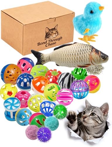 35-Pack Jingle Balls Catnip Fish Wind-Up Chick for Kittens by HEUHAI