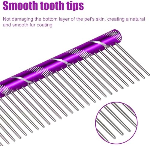 Fearless Alpaca Metal Pet Comb for Grooming Cats and Dogs (Purple) - Purple, Blue, Red, and Gold Colors Available - 8 Inch Length - Rounded Spine - Great Tool for Mats and Shedding - Image 2