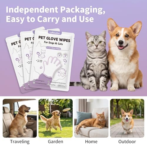 Pet Glove Wipes for Dogs & Cats, 2-in-1 Disposable Dog Cleaning Gloves for Bathing, No-Rinse Grooming Wipes for Paw, Face, Ear & Body, Aloe & Jojoba Oil, 6 Count - Image 6