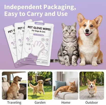 Pet Glove Wipes for Dogs & Cats, 2-in-1 Disposable Dog Cleaning Gloves for Bathing, No-Rinse Grooming Wipes for Paw, Face, Ear & Body, Aloe & Jojoba Oil, 6 Count - Image 6