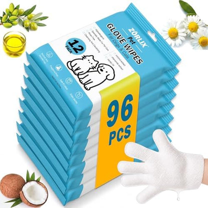 96Pcs Bulk Hypoallergenic Pet Glove Wipes for Dogs & Cats by Unknown
