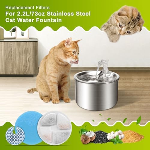 10 Set Cat Water Fountain Filters for 2L/67oz Round Stainless Steel Pet Water Fountain, ZEKIRY Pet Water Fountain Filters, Triple Filtration Replacement Filters(10 Filter, 10 Sponge, 10 8D Sponge) - Image 2