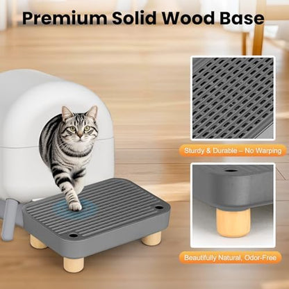 Litter Box Step, Litter Box Ramp/Catcher with Wooden Base, Anti-Tracking & Easy to Clean, Ideal for Small & Elderly Cats 11.8"x7.9"x3.6" (Dark Gray) - Image 3