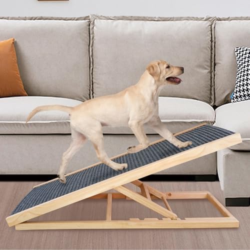Folding Dog Ramp for Bed, Couch & Car，17" Adjustable Pet Ramp with Non-Slip Rubber Mat, 5-Level Height Adjustments, Portable Ramp for Small, Large & Senior Dogs or Cats，Easy Storage by Anwick