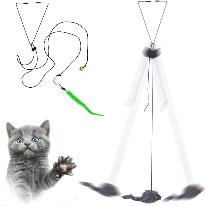 Interactive Door Hanging Cat Toys, Interactive Cat Feather Toys, Hanging Cat Toys for Indoor Cats Chase Exercise, Retractable Cat Teaser Catnip Toy, Retractable Cat Teaser Toy 2 Pack