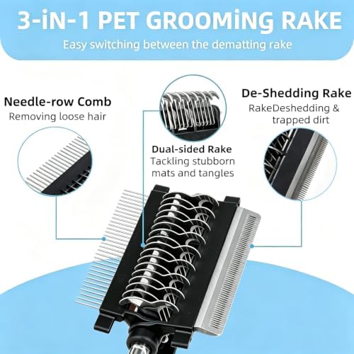 3-IN-1 Pet Grooming Tool - Undercoat Rake, Dematting Comb & Deshedding Brush for Cats & Dogs - Removes Mats - Image 7