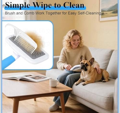 2 in1 grooming pet Slicker Brush forDe-Shedding Fine Comb for Finishing & Detail Ergoromic Handle Grip Suitable for All Hair Types Double-Layer Needle Design - Image 5