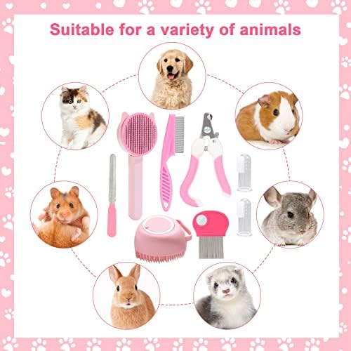 VCZONE 8 Pcs Cat Brush Grooming Kits, Pet Self Cleaning Kit with Pet Nail Clipper and File, Flea Comb, Pet Shampoo Bath Brush, Pet Shedding Brush, Silicone Toothbrush (Pink) - Image 7