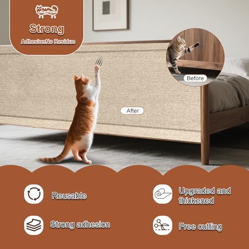 Cat Scratch Mat, Self-Adhesive Trimmable cat Scratch Furniture Protector for Couch, cat Scratch pad，cat Tree，DIY Climbing Carpet for Cat Tower Replacement Pads (Brown, 39.4" x 15.8") - Image 4