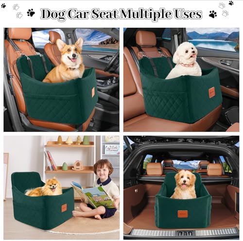 Dog Booster Car Seat for Dogs up to 35lbs, Safety Pet Car Seats with Anti-Slip Bottom, Travel Booster Dog Bed with 2 Storage Pockets (Green, Medium) - Image 5