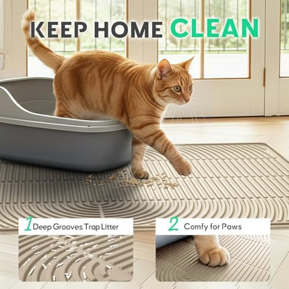 Pawtasy Cat Litter Mat,47" x 35" Extra Large Silicone Waterproof Litter Trapping Mat for Scatter Control Soft on Kitty Paws Non-Slip Easy to Clean - Image 2