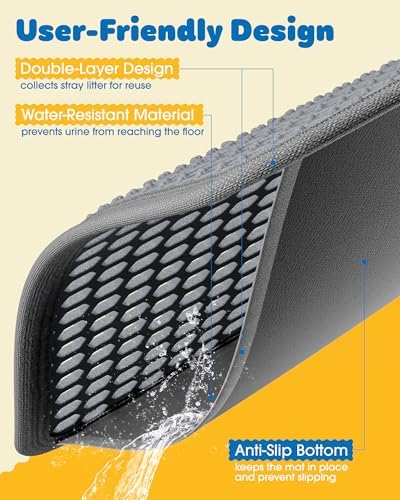 Powools Ultra-Large Cat Litter Mat, 27'' x 19", Double-Layer, Grey - Image 5