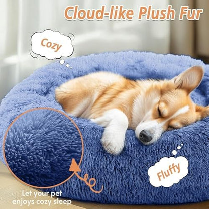 JOLLYVOGUE Calming Dog Beds Large Sized Dog, 36in Donut Washable Large Pet Bed, Anti-Slip & Anti-Anxiety Fluffy Faux Fur Round Dogs Bed, Fits up to 80 lbs Pets (Navy Blue) - Image 2