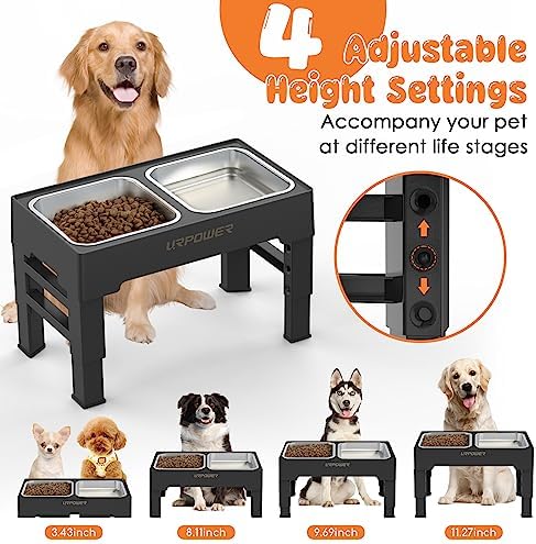 URPOWER Raised Dog Bowls 4 Height Adjustable Elevated Bowl Stand - Image 2