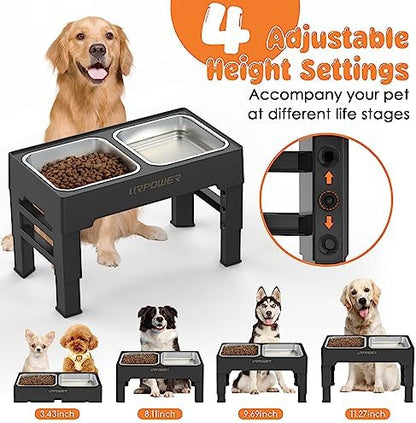 URPOWER Raised Dog Bowls 4 Height Adjustable Elevated Bowl Stand - Image 2