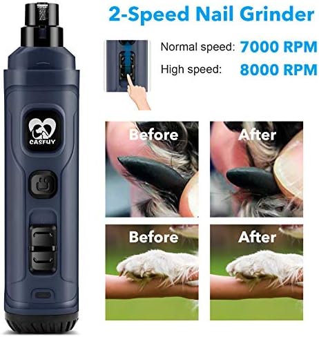 Casfuy Dog Nail Grinder with 2 LED Light - New Version 2-Speed Powerful Electric Pet Nail Trimmer Professional Quiet Painless Paws Grooming & Smoothing for Small Medium Large Dogs and Cats (Blue) - Image 6