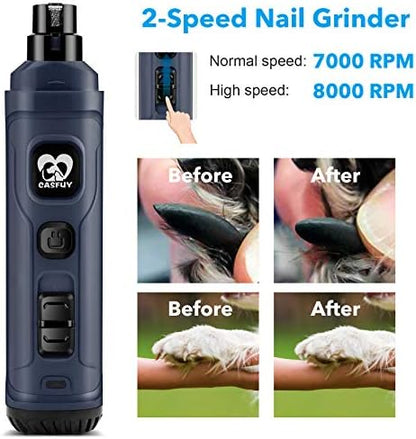 Casfuy Dog Nail Grinder with 2 LED Light - New Version 2-Speed Powerful Electric Pet Nail Trimmer Professional Quiet Painless Paws Grooming & Smoothing for Small Medium Large Dogs and Cats (Blue) - Image 6