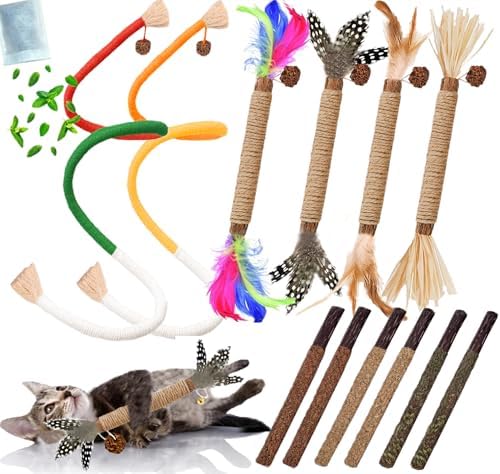 Cat Toys 12PCS Mix Catnip Chew Rope Silvervine Stick for Indoor Cat by GREMBEB