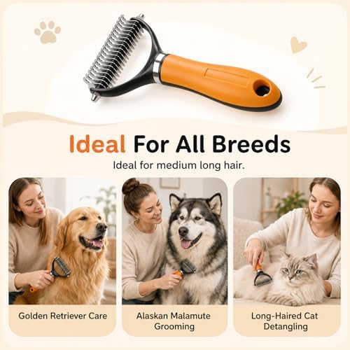 Pet Grooming Brush, Pets Knotted Dog Grooming, Pets Knotting Comb, Professional Pet Deshedding Brush, Deshedding Comb Fur Brushes, Shedding Brushes For Dogs And Cats (Orange) - Image 5
