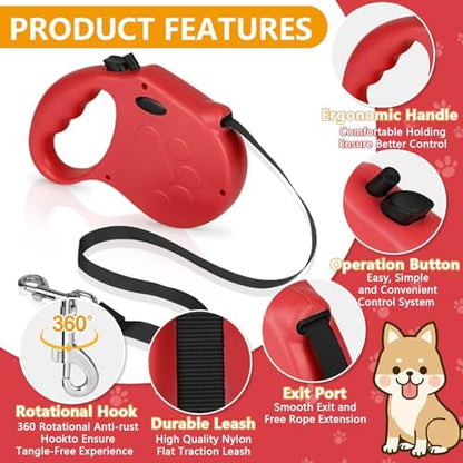 Retractable Dog Leash, 16ft Dog Walking Leash for Small Dogs up to 77lbs, Non-Slip Handle - Red - Image 3